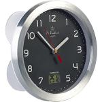 St. Leonhard Uhr: Badezimmer-Wanduhr mit LCD-Thermometer, Aluminium-Rahmen, IPX4, Grau (Wanduhr wasserdicht, Badezimmeruhr wasserdicht, Küchenuhr)
