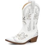 Weiße Bestickte Vegane Spitze Cowboy-Boots & Cowboystiefeletten mit Strass rutschfest für Damen Größe 38 