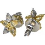 Silberne Blumenohrstecker aus Rosegold mit Diamant für Damen 
