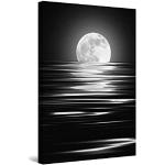Startonight Bilder Der Mond, Leinwandbilder Moderne Kunst, Schwarz und Weiß Wanddeko Kunstdrucke, Wandbilder XXL 80 x 120 cm, Tag Nacht Bild