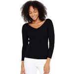 Reduzierte Schwarze Langärmelige V-Ausschnitt Kaschmir-Pullover aus Wolle für Damen Größe L 