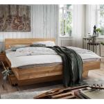 Braune Moderne Life Meubles Rechteckige Betten mit Bettkasten geölt aus Massivholz mit Schublade 160x200 