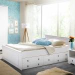 Weiße Skandinavische Massivio Rechteckige Betten mit Bettkasten lackiert aus Massivholz mit Stauraum 180x200 