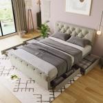 Reduzierte Betten mit Bettkasten aus Holz mit Schublade 140x200 