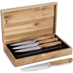 SPRINGLANE Steakmesser-Set, 4 Stück mit edlen Olivenholz-Griffen, Besteck-Set mit Holzgriffen, 12,5 cm Klingenlänge aus deutschem Stahl inkl. Geschenkbox