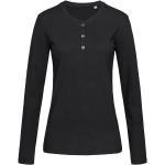 Schwarze Langärmelige Stedman Henleykragen T-Shirts aus Baumwolle für Damen Größe L 