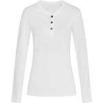 Weiße Langärmelige Stedman Henleykragen T-Shirts aus Baumwolle für Damen Größe L 