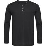 Schwarze Langärmelige Stedman Henleykragen T-Shirts aus Baumwolle für Herren Größe S 