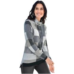 Stehkragenpullover INSPIRATIONEN "Pullover" schwarz (grau, schwarz, gemustert) Damen Pullover Rollkragenpullover