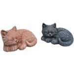 Graue 10 cm Katzenfiguren für den Garten aus Basalt 2-teilig 