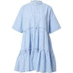 Hellblaue Karo Halblangärmelige Mini Stehkragen Minikleider & kurze Kleider für Damen Größe XS 