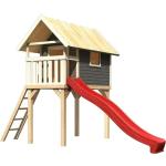 Rote Akubi Spieltürme & Stelzenhäuser aus Massivholz mit Rutsche 