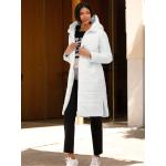 Weiße Gesteppte Maxi Stehkragen Damensteppmäntel mit Reißverschluss aus Polyester mit Kapuze Größe S für den für den Winter 