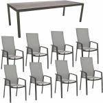 Stern Gartenmöbel-Set mit Stuhl Kari hoch und Tisch Classic neu Aluminium anthrazit/HPL 250×100 cm, 9-teilig - Gestell Alu anthrazit | Sitz silber | T
