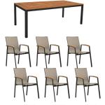 Stern Gartenmöbel-Set mit Stuhl New Top und Gartentisch Classic neu Aluminium schwarz matt/Teak 7-teilig - Teakholz