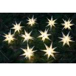 Sternenkette, Lichterkette mit 10 x LED Adventsstern, Außenstern, Weihnachtsstern Ø 12cm, Länge 12,5 m, mit Timer - Weiß, Kunststoff, Weihnachtsstern, Adventsstern