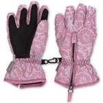 Pinke Blumenmuster Sterntaler Kinderfingerhandschuhe mit Reißverschluss aus Polyester maschinenwaschbar für Mädchen Größe 5 