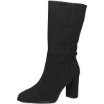 Reduzierte Schwarze Casual Runde Blockabsatz High-Heel Stiefel mit Reißverschluss in Normalweite aus Veloursleder für Damen Größe 42 