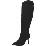 Reduzierte Schwarze Casual Runde Pfennigabsatz High-Heel Stiefel mit Reißverschluss in Normalweite aus Veloursleder für Damen Größe 41 
