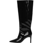 Schwarze Mango Spitze Pfennigabsatz High-Heel Stiefel ohne Verschluss aus Gummi für Damen Größe 36 mit Absatzhöhe bis 3cm 