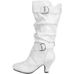 Weiße Elegante Damenweitschaftstiefel mit Schnürsenkel aus Veloursleder rutschfest Größe 42 für den für den Herbst 