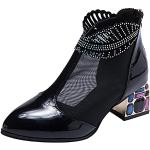 Schwarze Vintage Spitze High Heel Stiefeletten & High Heel Boots mit Strass mit Reißverschluss aus Leder für Damen Größe 38 für den für den Herbst 