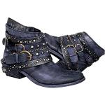Blaue Leo-Look Vintage Spitze Chelsea-Boots mit Schnürsenkel aus Leder für Damen Größe 40 