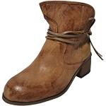 Khakifarbene Leo-Look Vintage Spitze Chelsea-Boots mit Schnürsenkel aus Leder für Damen Größe 40 