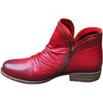 Rote Leo-Look Vintage Spitze Blockabsatz Chelsea-Boots mit Schnürsenkel aus Leder für Damen Größe 42 