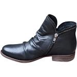 Schwarze Leo-Look Vintage Spitze Blockabsatz Chelsea-Boots mit Schnürsenkel aus Leder für Damen Größe 42 