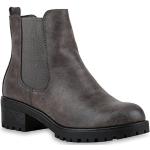 Stiefeletten Damen Chelsea Boots Profilsohle Blockabsatz Leder-Optik Booties Schuhe 122864 Grau 36 Flandell