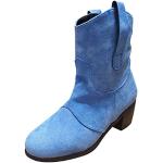 Hellblaue Elegante Spitze Ankle Boots & Klassische Stiefeletten mit Schnalle aus Veloursleder Gefüttert für Damen Größe 42 für den für den Winter 