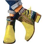 Gelbe Elegante Cowboy-Boots & Cowboystiefeletten aus Leder Gefüttert für Damen Größe 42 für den für den Winter 