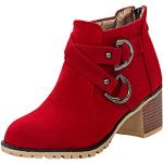 Rote Elegante Spitze Blockabsatz Ankle Boots & Klassische Stiefeletten mit Schnürsenkel in Breitweite aus Veloursleder für Damen Größe 42 für den für den Winter 