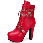 Rote Punk High Heel Stiefeletten & High Heel Boots mit Reißverschluss aus Leder leicht für Damen Größe 38 für den für den Herbst 