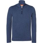 Blaue Pullover mit Ellenbogen Patches mit Reißverschluss aus Baumwolle für Herren Übergrößen 