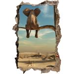 Stil.Zeit sitzender Elefant auf einem AST in der Wüste Wanddurchbruch im 3D-Look, Wand- oder Türaufkleber Format: 62x42cm, Wandsticker, Wandtattoo, Wanddekoration