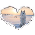 Stil.Zeit Weißer Wolf im Schnee Herzform im 3D-Look, Wand- oder Türaufkleber Format: 62x43.5cm, Wandsticker, Wandtattoo, Wanddekoration