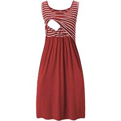 Stillkleid Tunika Stillen Schwangere Kleid Streifen Mutterschaft Frauen Sommer Umstandskleid Postpartum Kleidung, rot, 36