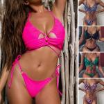 Violette Animal-Print Sexy V-Ausschnitt Push Up Bikinis aus Nylon für Damen Größe L für den für den Sommer 