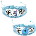 Blaue Geflochtene Lilo und Stitch Stitch Anhänger Armbänder aus Leder für Damen 2-teilig 