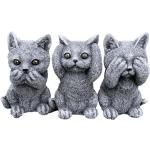 Graue 9 cm Katzenfiguren für den Garten aus Kunststein wetterfest 3-teilig 