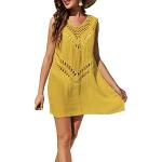 Reduzierte Gelbe Unifarbene Elegante Ärmellose V-Ausschnitt Sommerkleider mit Meer-Motiv aus Polyester für Damen Einheitsgröße für den für den Sommer 