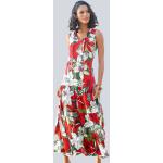 Khakifarbene Blumenmuster Ärmellose Alba Moda Maxi Stehkragen Sommerkleider aus Jersey für Damen Übergrößen 