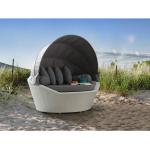 Strandkorb weiß/grau Polyrattan Baumwolle 2-Sitzer Sonnendach inkl. Kissen