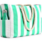 Grüne Gestreifte Strandtaschen & Badetaschen mit Reißverschluss für Damen 