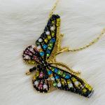 Goldene Schmetterling Broschen mit Insekten-Motiv aus Gold 14 Karat mit Strass handgemacht 