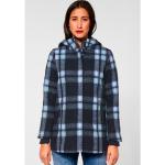 Blaue Karo Casual Street One Maxi Winterjacken mit Reißverschluss aus Polyester mit Kapuze für Damen Größe L 