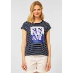 Blaue Gestreifte Casual Street One Rundhals-Ausschnitt T-Shirts aus Jersey für Damen Größe XS 