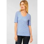 Blaue Gestreifte Kurzärmelige Street One V-Ausschnitt T-Shirts für Damen Größe XS 